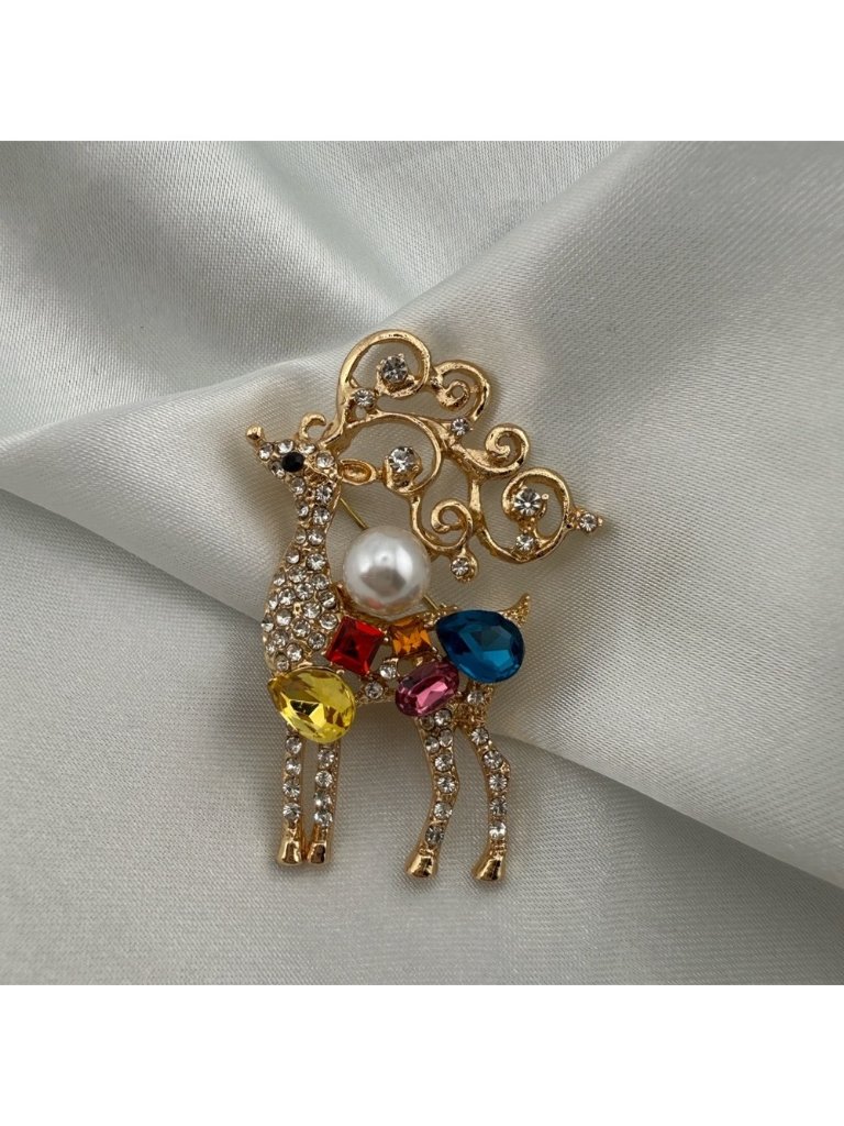 Betsey Johnson Christmas Gift Pearls Gold Reindeer Brooch With Gem Accents